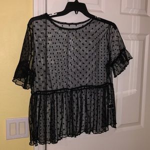 SHEIN Curve 1XL Mesh Sheer Polka Dot Peplum Top